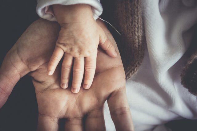 Imagen de las manos de un adulto y un bebé. (skalekar1992 / Pixabay)
