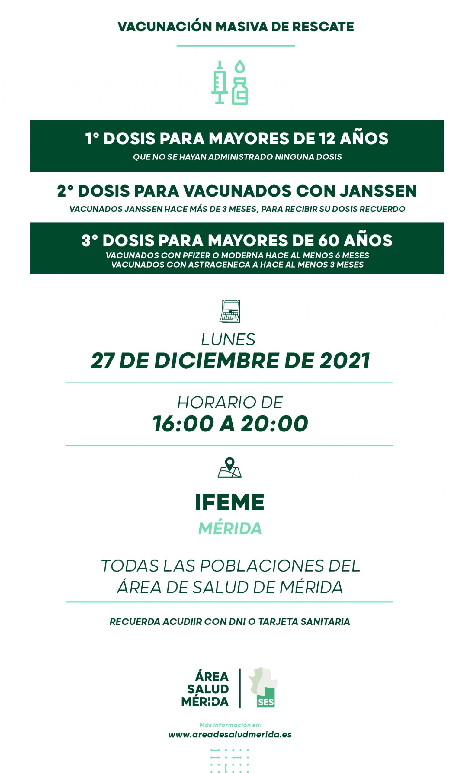 Llamamiento de rescate, lunes 27 de Diciembre, todas las poblaciones del Área de Salud de Mérida.