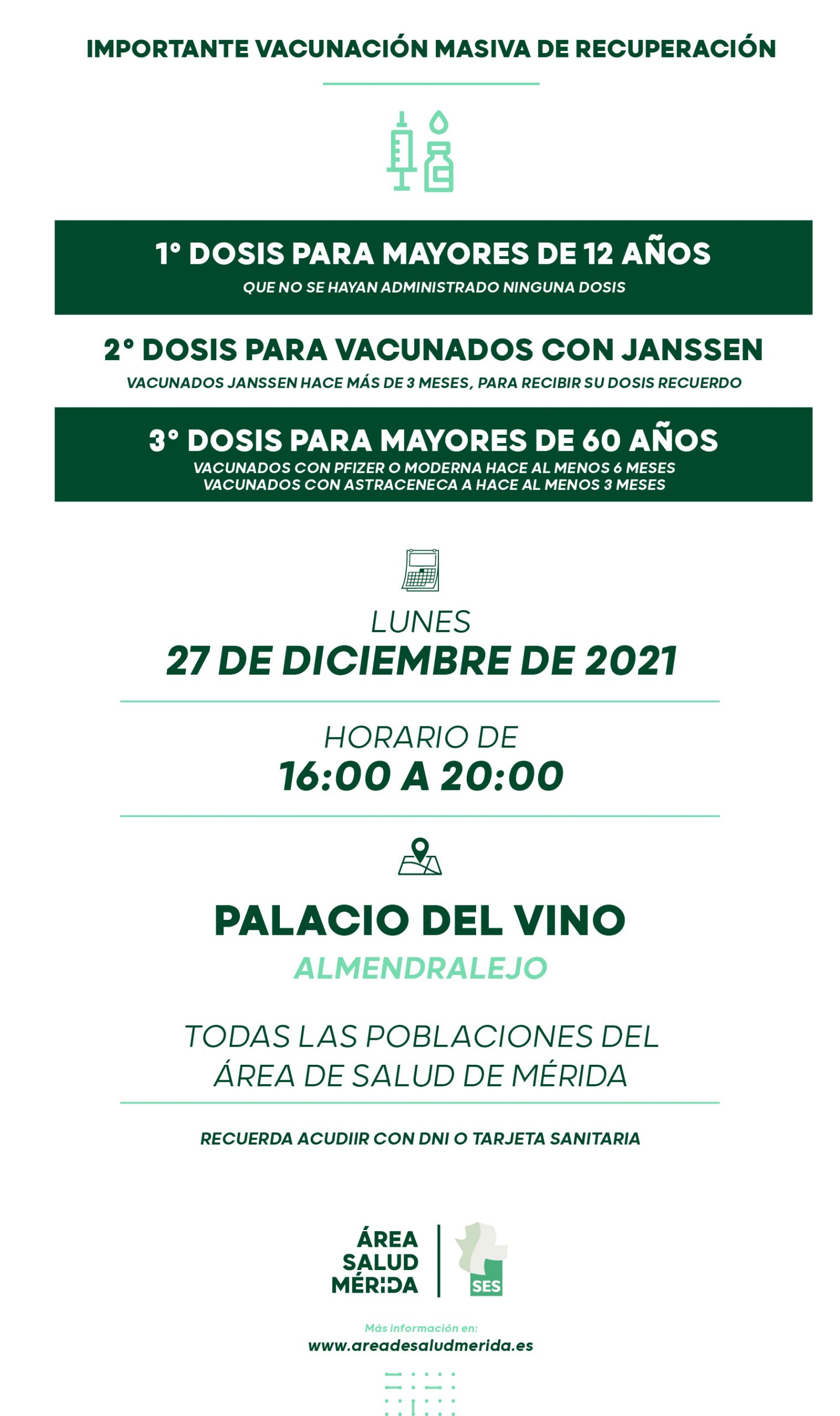 Llamamiento de rescate, lunes 27 de Diciembre, todas las poblaciones del Área de Salud de Mérida.