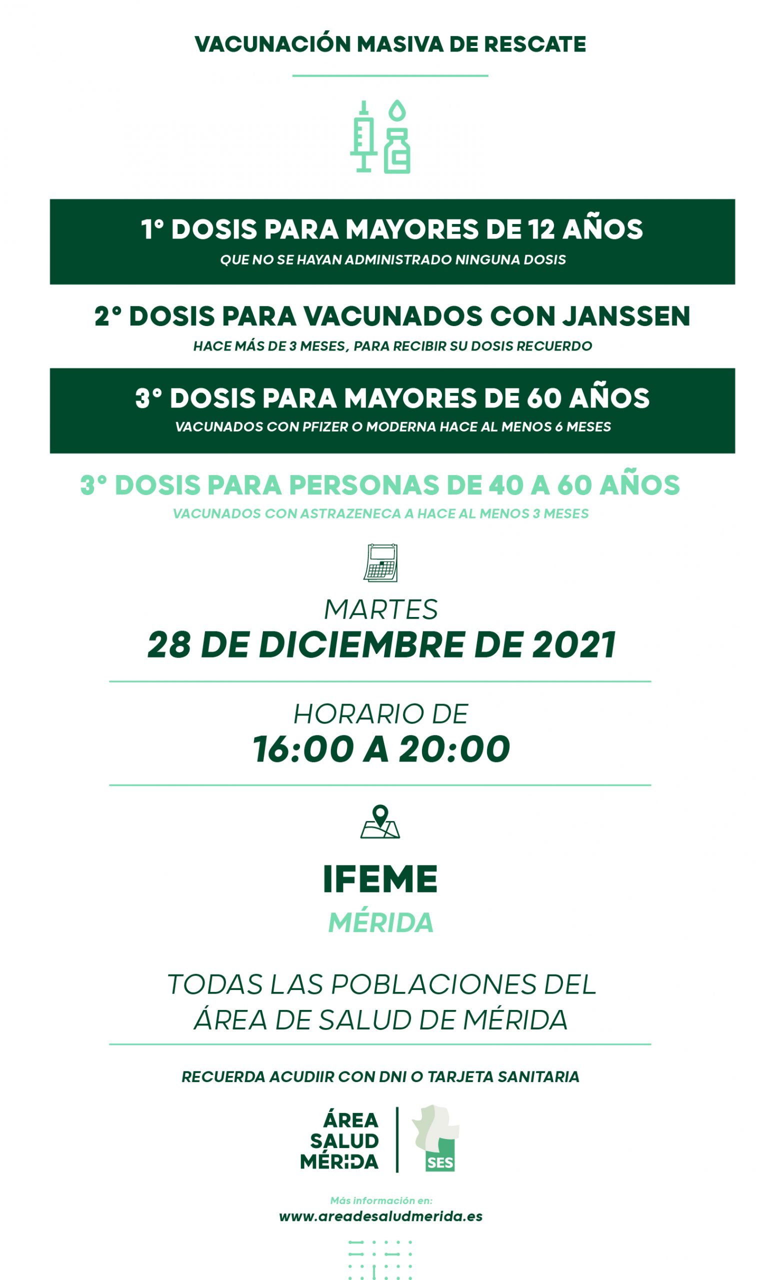 Llamamiento de rescate, martes 28 de Diciembre, todas las poblaciones del Área de Salud de Mérida.