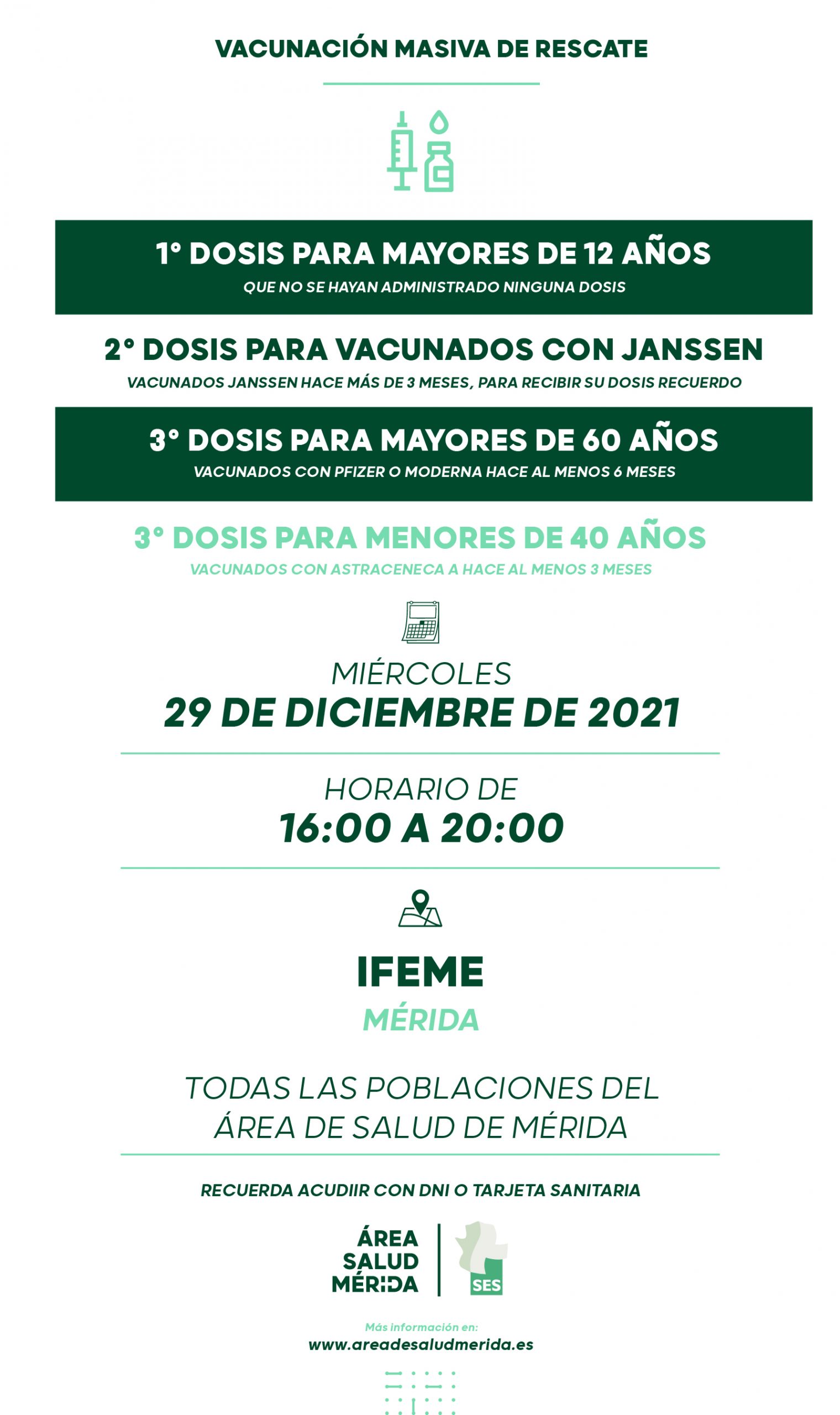 Llamamiento de rescate, miércoles 29 de Diciembre, todas las poblaciones del Área de Salud de Mérida.