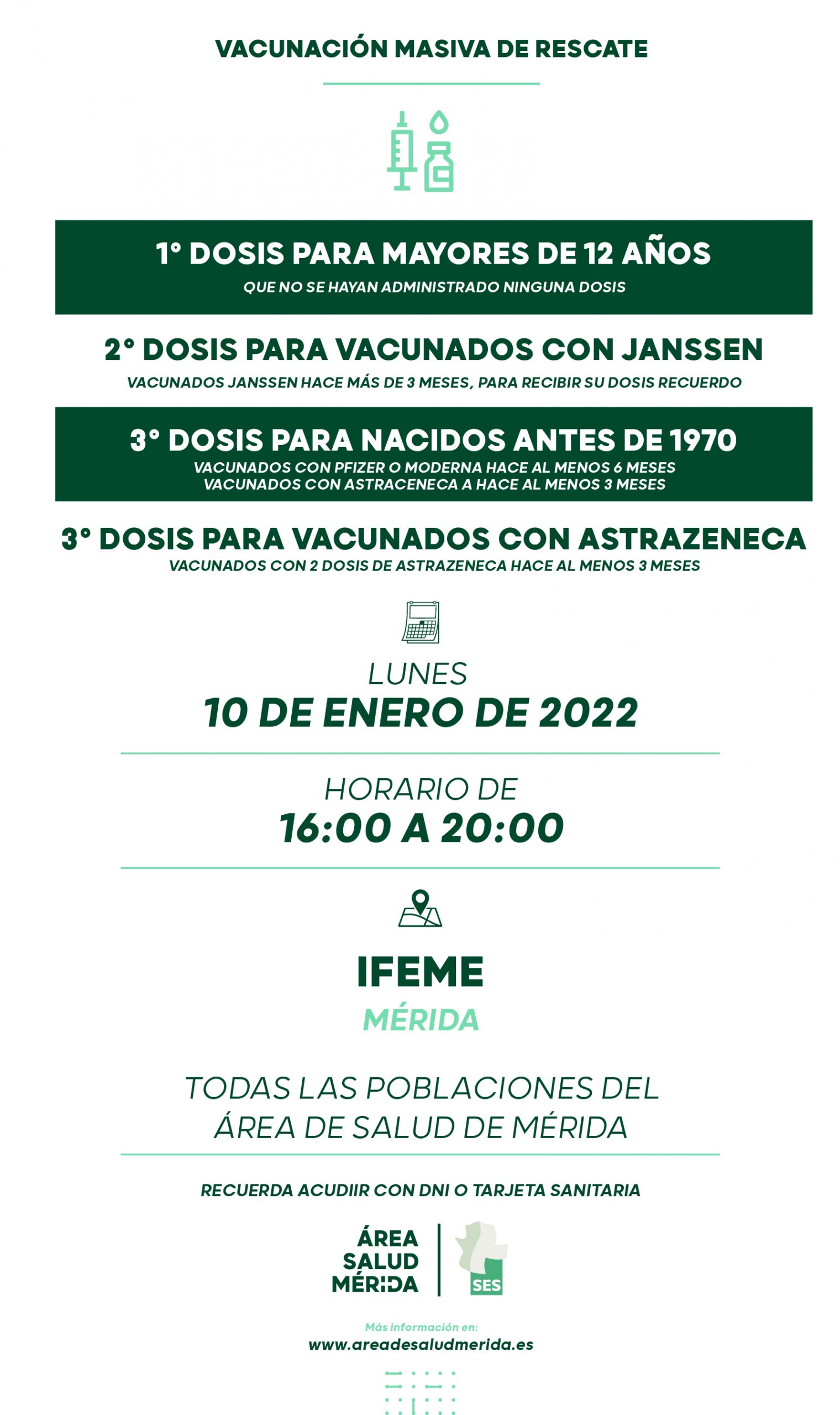 Llamamiento de rescate, lunes 10 de Enero, todas las poblaciones del Área de Salud de Mérida.