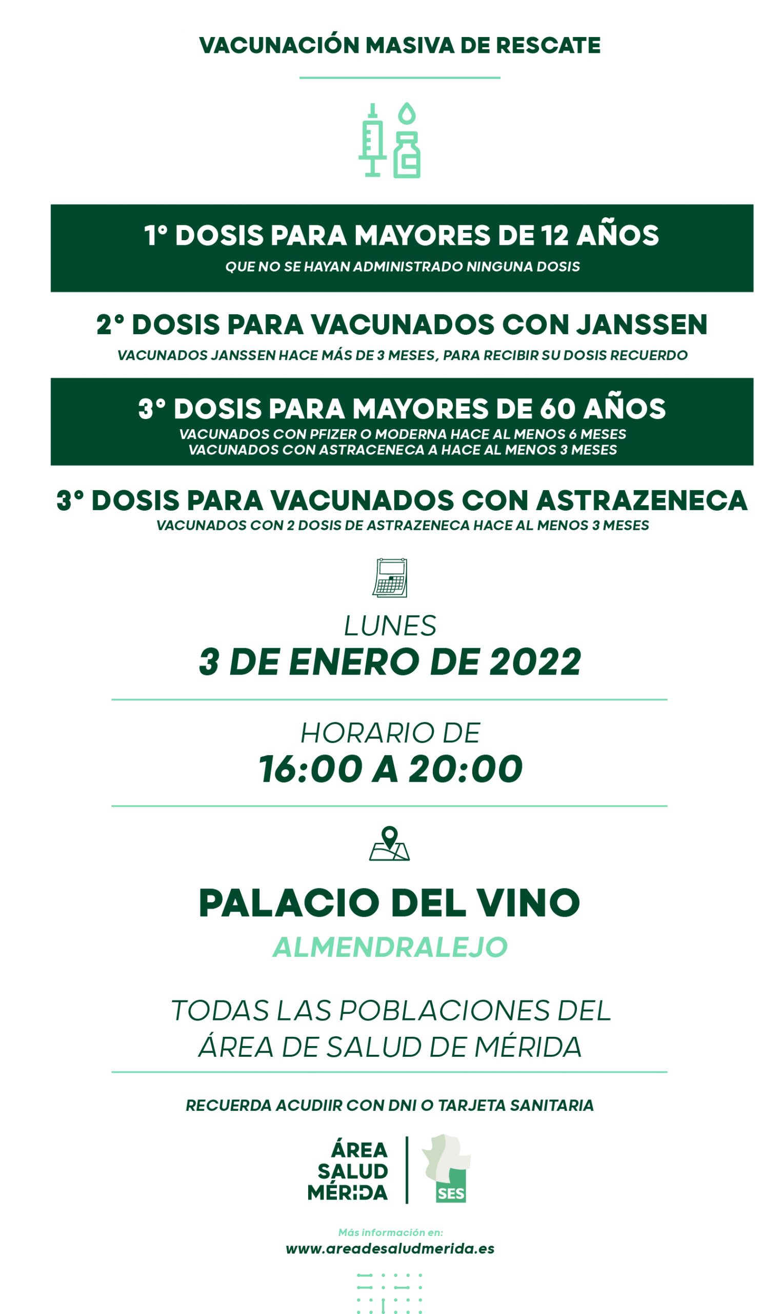 Llamamiento de rescate, lunes 3 de Enero, todas las poblaciones del Área de Salud de Mérida.