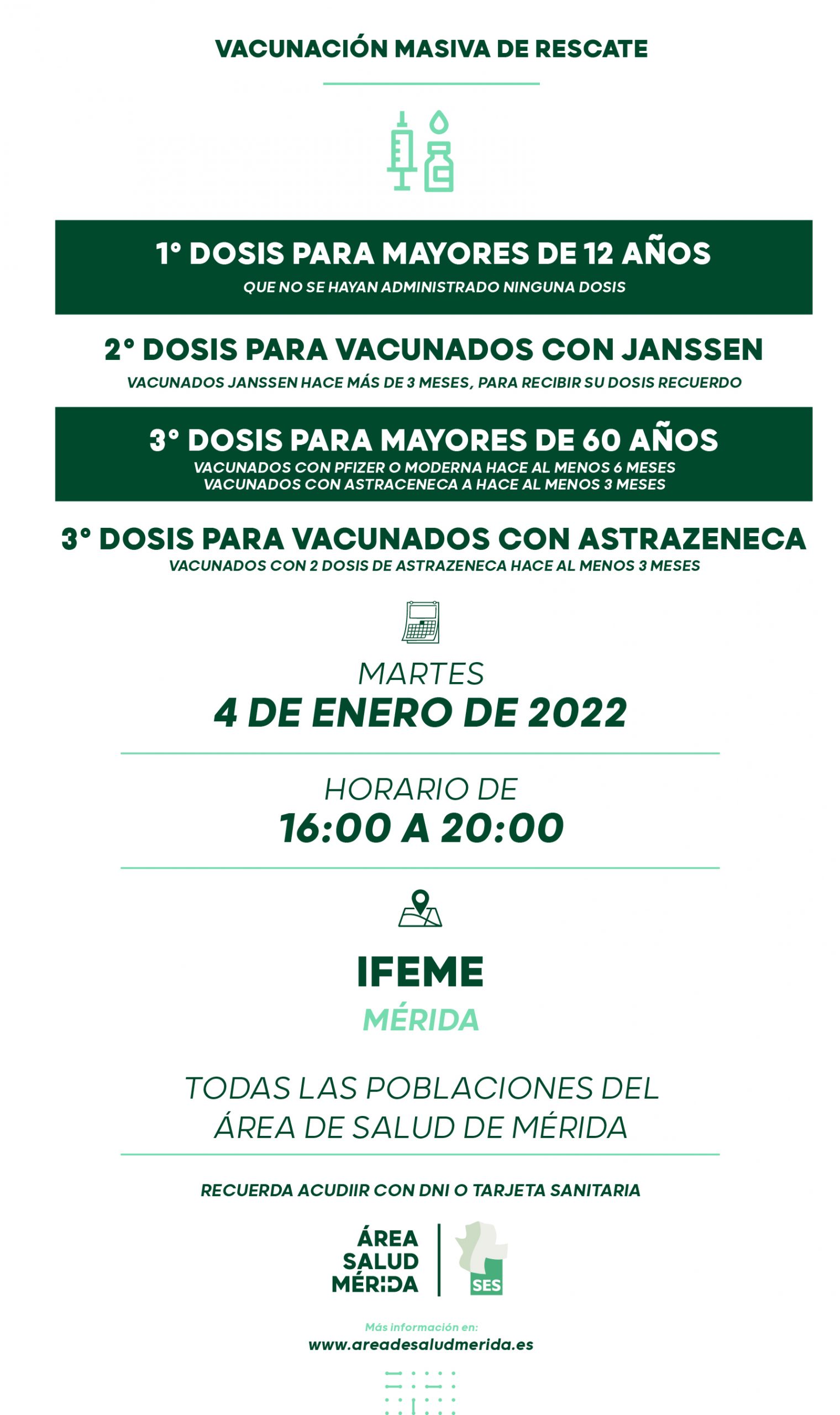 Llamamiento de rescate, martes 4 de Enero, todas las poblaciones del Área de Salud de Mérida.