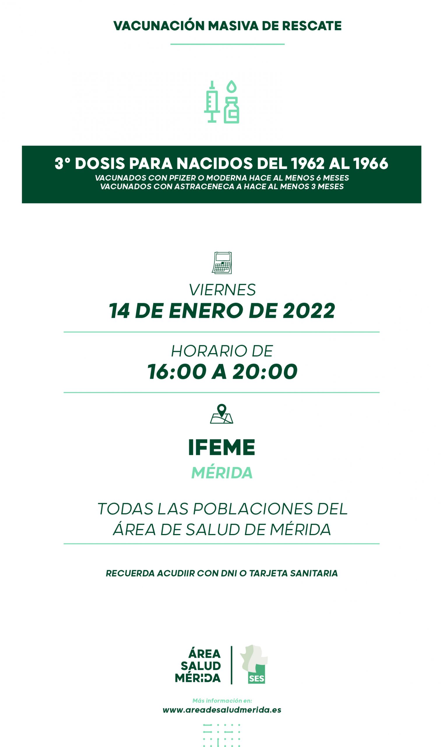 Llamamiento de rescate, viernes 14 de Enero, todas las poblaciones del Área de Salud de Mérida.