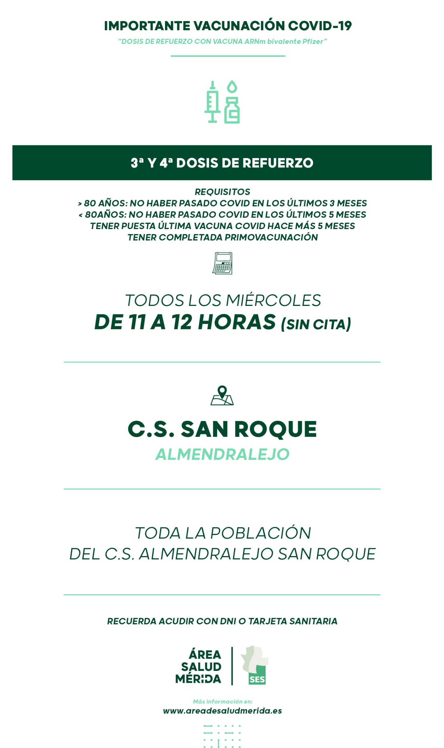 3ª y 4ª Dosis de refuerzo en C.S. San Roque