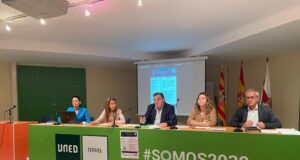 Plumed, Utrillas, Muniesa, Ariño y Morón en la presentación. (Diputación de Teruel)