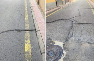 Collage del mal estado de las calles de Teruel. Facebook
