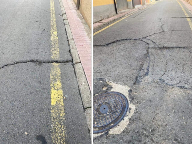 Collage del mal estado de las calles de Teruel. Facebook