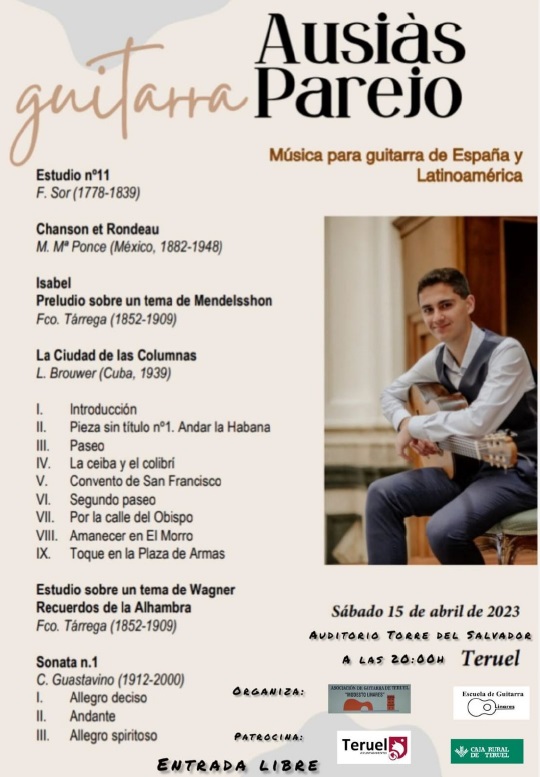 El joven guitarrista AusiÃ s Parejo ofrece un concierto este sÃ¡bado en el Auditorio del Centro Cultural San JuliÃ¡n