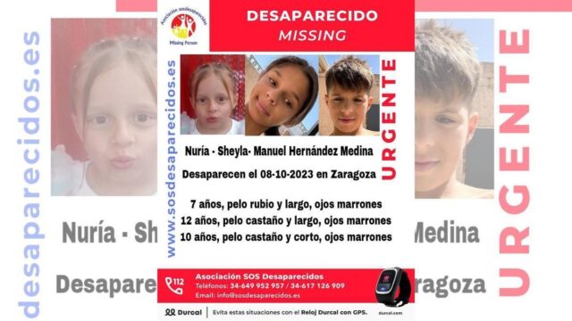 ÚLTIMA HORA | Se pide colaboración ciudadana para encontrar a Nuria (7), Sheyla (12) y Manuel (10), desaparecidos en Zaragoza