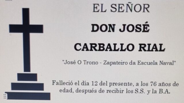 ÚLTIMA HORA | Luto en Marín: fallece José Carballo “O Trono” a los 75 años, zapatero de la Escuela Naval Militar