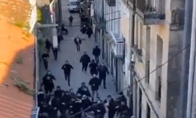 Captura de la pelea entre ultras de la Cultural y el Pontevedra. Twitter